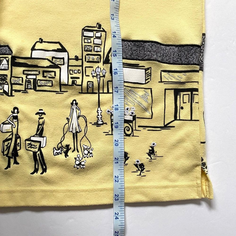 Koret Top Tee Women Large Yellow Multi Embellished Rhinestones Shopping Scenes - Picture 12 of 12